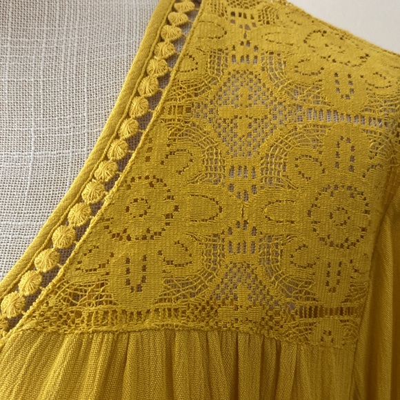 John Paul Richard womens crochet lace mustard yellow boho 3/4 sleeve top size - Picture 7 of 15
